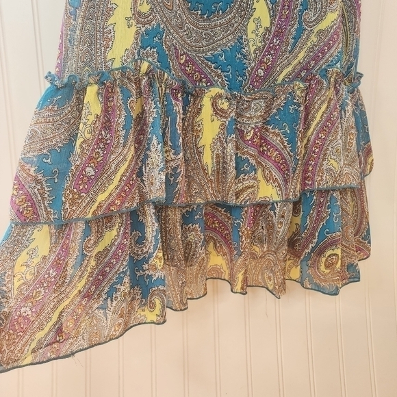 Poppy Garden sleeveless lightweight dress bright paisley colors accented w/ blue - Picture 3 of 8